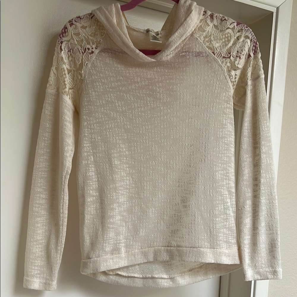 Love on a Hanger Cream Lace Sleeve Hoodie